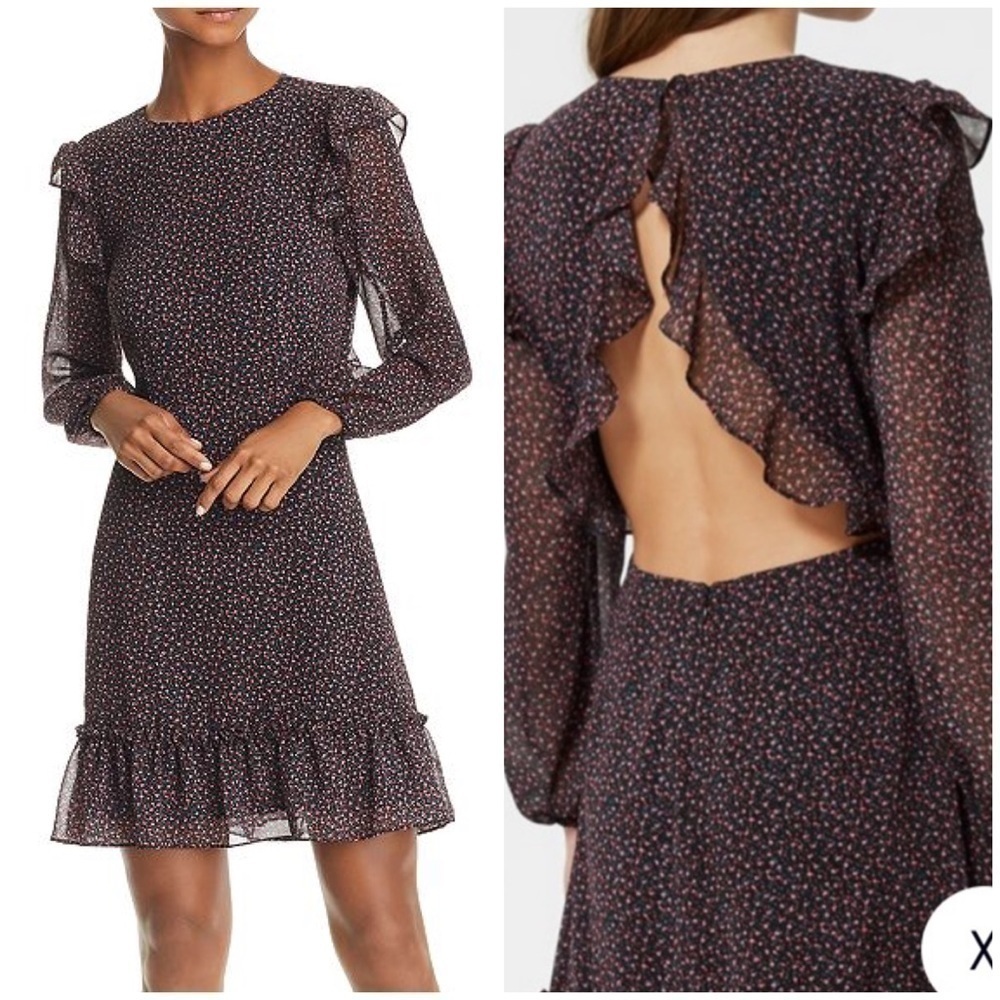 Rebecca Minkoff Cosette Ditsy Floral Cutout Open Back Ruffle Mini Dress Sz 8